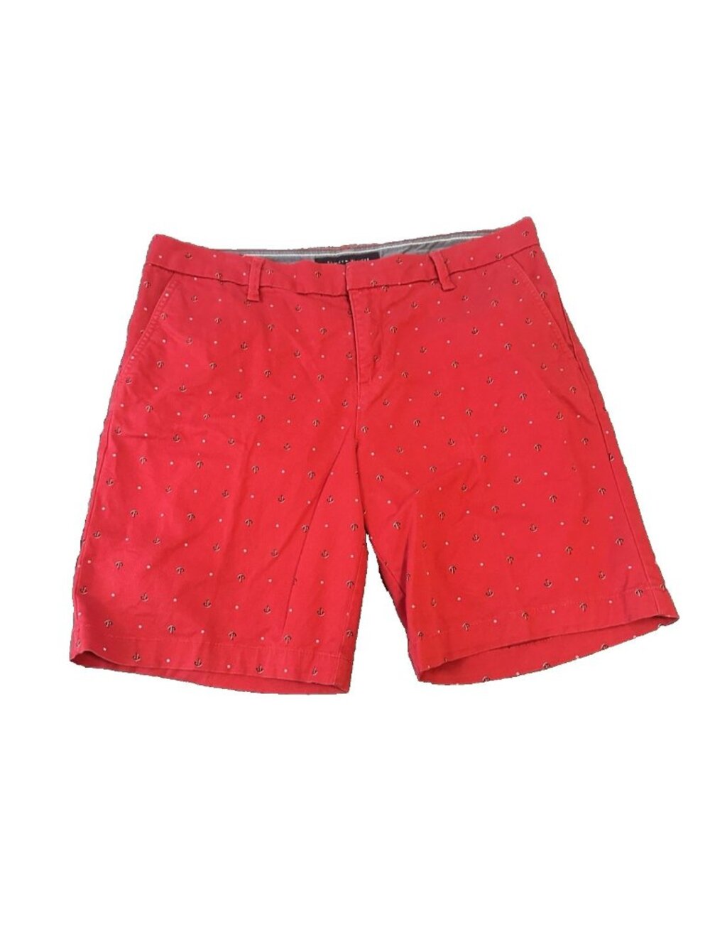 Tommy Hilfiger Womens Red Anchor Shorts 8 Chino Nautical Preppy Fisherman Resort